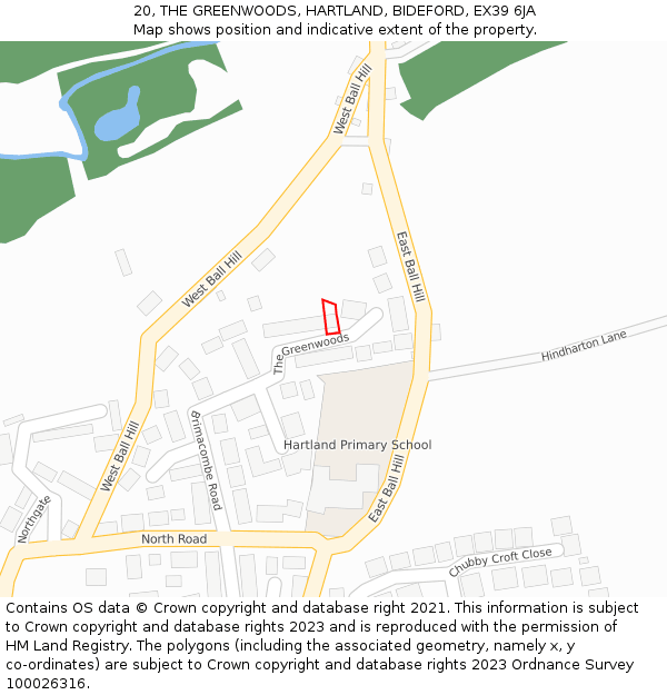 20, THE GREENWOODS, HARTLAND, BIDEFORD, EX39 6JA: Location map and indicative extent of plot