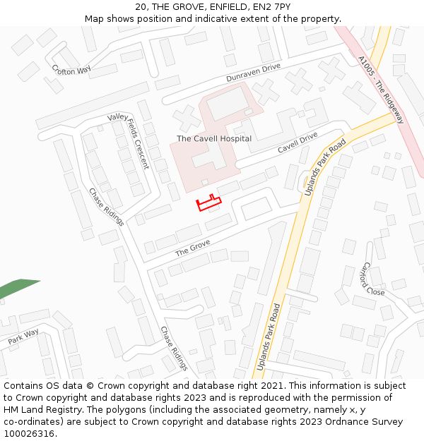 20, THE GROVE, ENFIELD, EN2 7PY: Location map and indicative extent of plot
