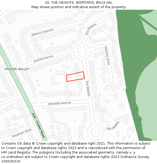 20, THE HEIGHTS, WORTHING, BN14 0AL: Location map and indicative extent of plot