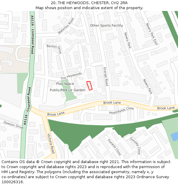 20, THE HEYWOODS, CHESTER, CH2 2RA: Location map and indicative extent of plot