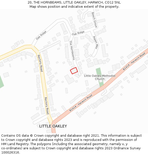 20, THE HORNBEAMS, LITTLE OAKLEY, HARWICH, CO12 5NL: Location map and indicative extent of plot