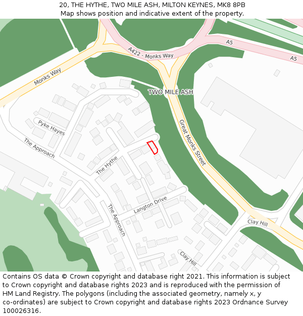 20, THE HYTHE, TWO MILE ASH, MILTON KEYNES, MK8 8PB: Location map and indicative extent of plot