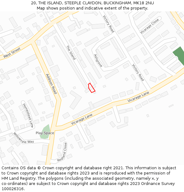 20, THE ISLAND, STEEPLE CLAYDON, BUCKINGHAM, MK18 2NU: Location map and indicative extent of plot