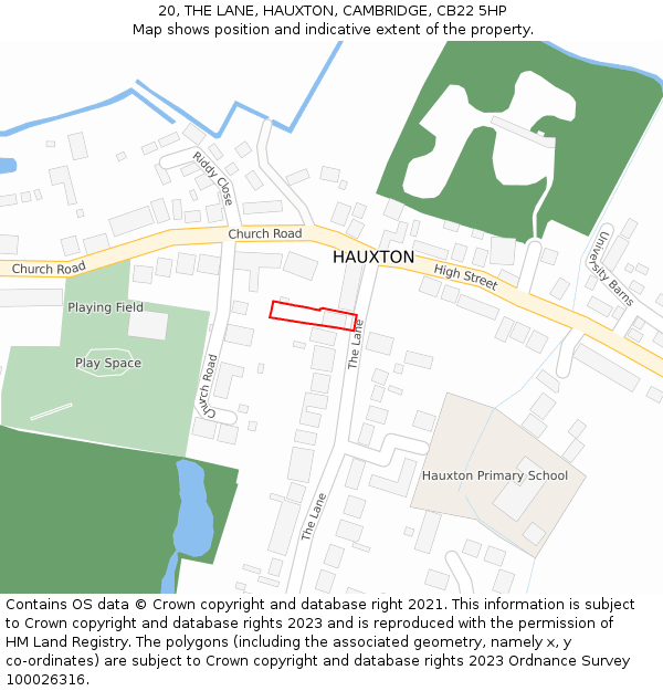 20, THE LANE, HAUXTON, CAMBRIDGE, CB22 5HP: Location map and indicative extent of plot