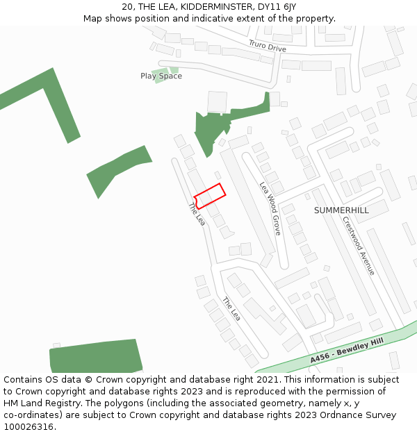 20, THE LEA, KIDDERMINSTER, DY11 6JY: Location map and indicative extent of plot