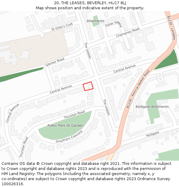 20, THE LEASES, BEVERLEY, HU17 8LJ: Location map and indicative extent of plot