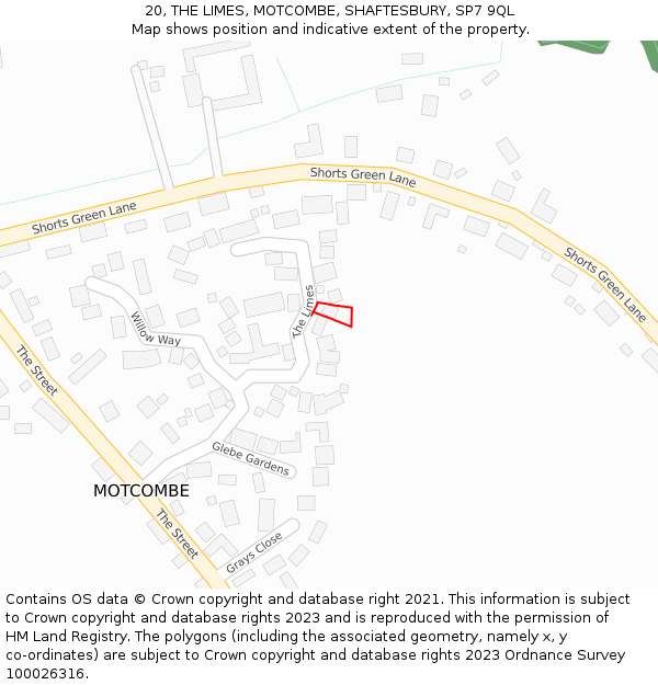 20, THE LIMES, MOTCOMBE, SHAFTESBURY, SP7 9QL: Location map and indicative extent of plot
