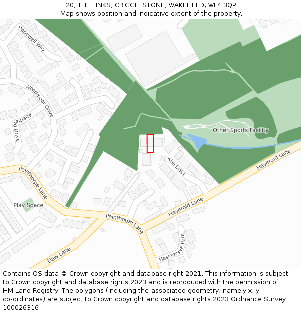 20, THE LINKS, CRIGGLESTONE, WAKEFIELD, WF4 3QP: Location map and indicative extent of plot