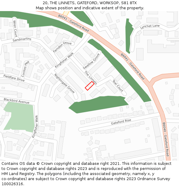 20, THE LINNETS, GATEFORD, WORKSOP, S81 8TX: Location map and indicative extent of plot