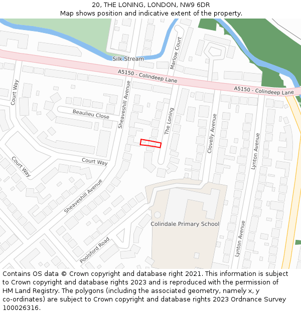 20, THE LONING, LONDON, NW9 6DR: Location map and indicative extent of plot