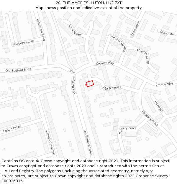 20, THE MAGPIES, LUTON, LU2 7XT: Location map and indicative extent of plot