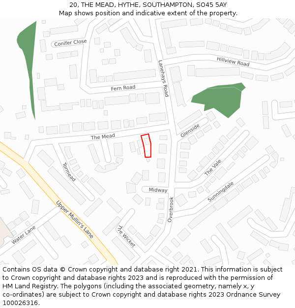 20, THE MEAD, HYTHE, SOUTHAMPTON, SO45 5AY: Location map and indicative extent of plot