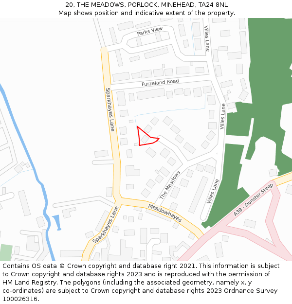 20, THE MEADOWS, PORLOCK, MINEHEAD, TA24 8NL: Location map and indicative extent of plot