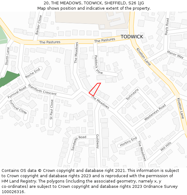 20, THE MEADOWS, TODWICK, SHEFFIELD, S26 1JG: Location map and indicative extent of plot