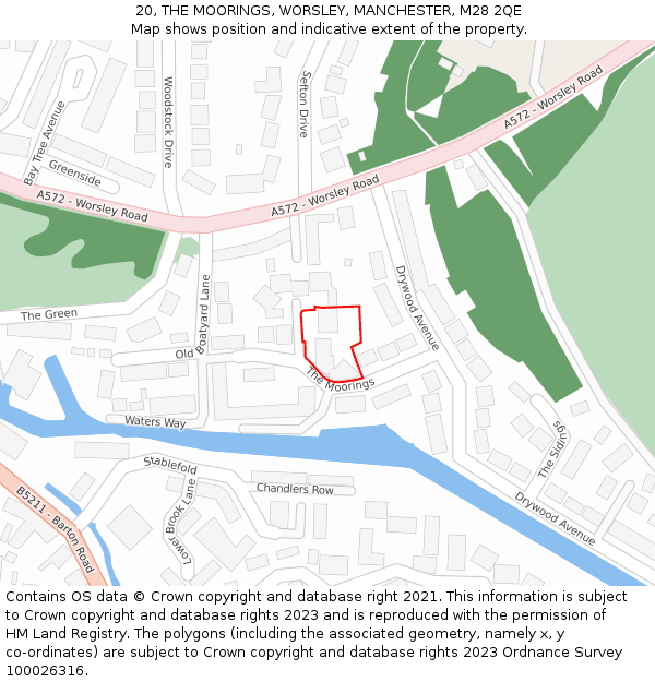 20, THE MOORINGS, WORSLEY, MANCHESTER, M28 2QE: Location map and indicative extent of plot