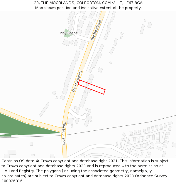 20, THE MOORLANDS, COLEORTON, COALVILLE, LE67 8GA: Location map and indicative extent of plot