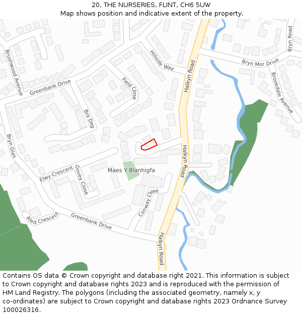 20, THE NURSERIES, FLINT, CH6 5UW: Location map and indicative extent of plot