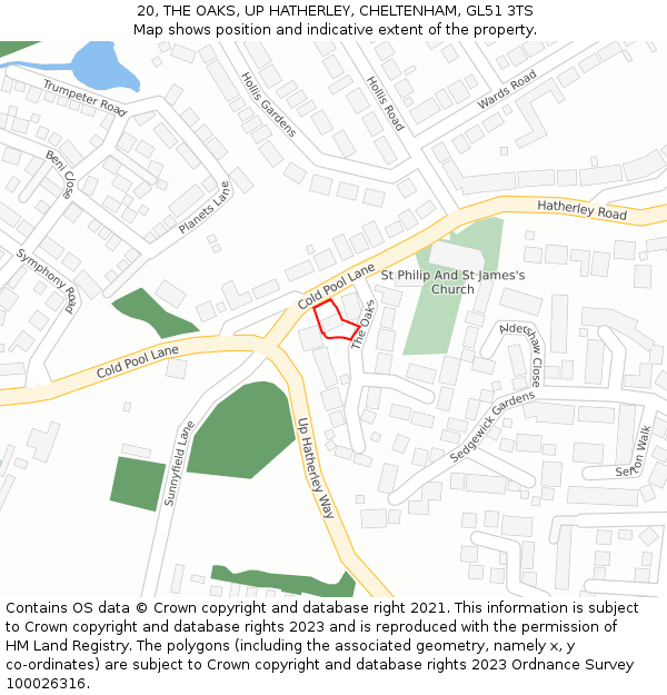 20, THE OAKS, UP HATHERLEY, CHELTENHAM, GL51 3TS: Location map and indicative extent of plot