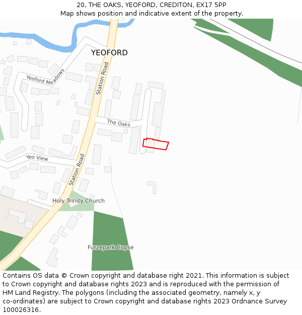 20, THE OAKS, YEOFORD, CREDITON, EX17 5PP: Location map and indicative extent of plot