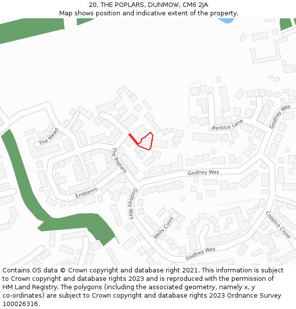 20, THE POPLARS, DUNMOW, CM6 2JA: Location map and indicative extent of plot