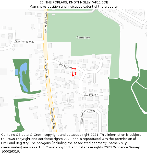 20, THE POPLARS, KNOTTINGLEY, WF11 0DE: Location map and indicative extent of plot