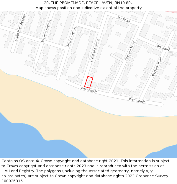 20, THE PROMENADE, PEACEHAVEN, BN10 8PU: Location map and indicative extent of plot