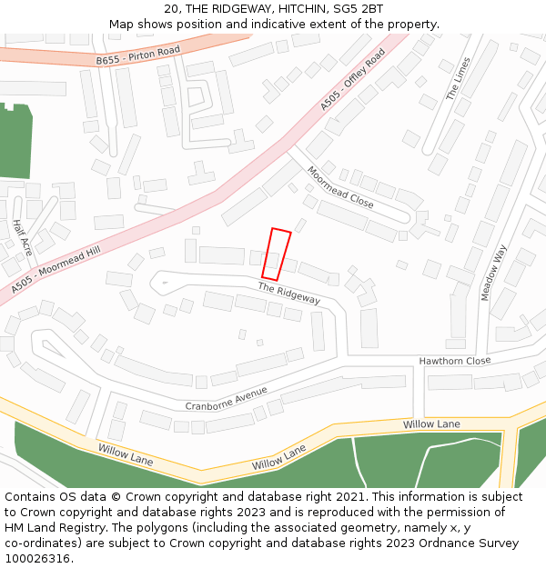 20, THE RIDGEWAY, HITCHIN, SG5 2BT: Location map and indicative extent of plot
