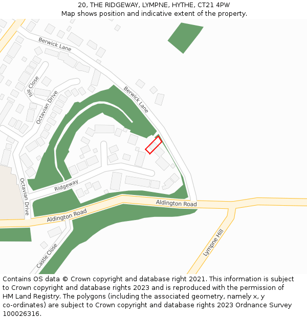 20, THE RIDGEWAY, LYMPNE, HYTHE, CT21 4PW: Location map and indicative extent of plot