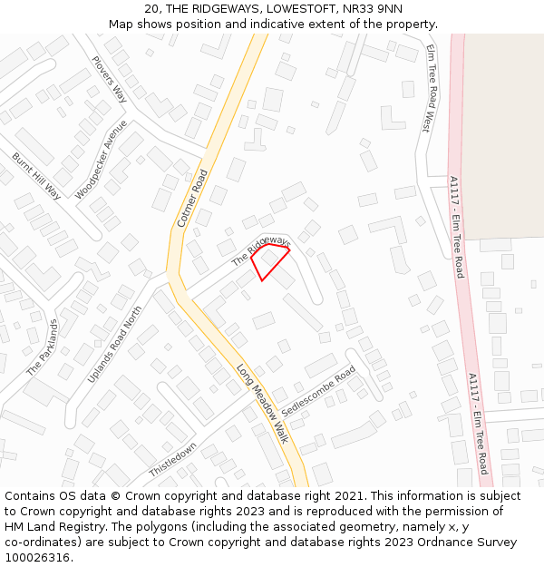 20, THE RIDGEWAYS, LOWESTOFT, NR33 9NN: Location map and indicative extent of plot