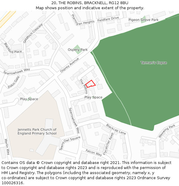 20, THE ROBINS, BRACKNELL, RG12 8BU: Location map and indicative extent of plot