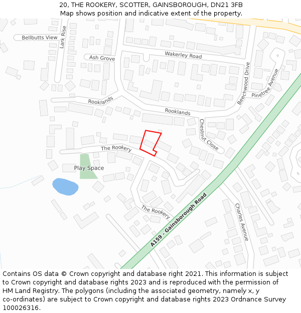 20, THE ROOKERY, SCOTTER, GAINSBOROUGH, DN21 3FB: Location map and indicative extent of plot
