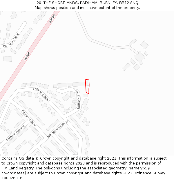 20, THE SHORTLANDS, PADIHAM, BURNLEY, BB12 8NQ: Location map and indicative extent of plot