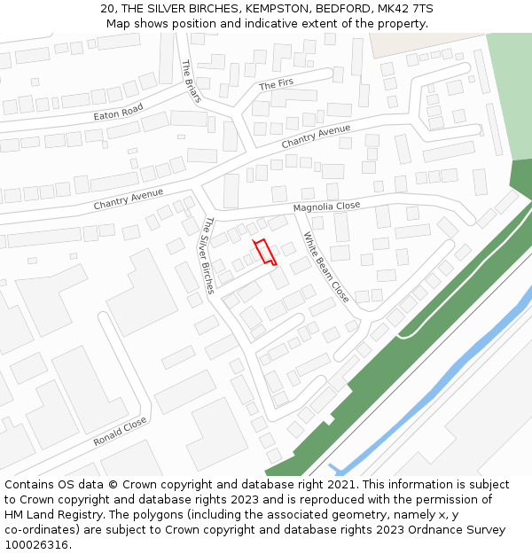 20, THE SILVER BIRCHES, KEMPSTON, BEDFORD, MK42 7TS: Location map and indicative extent of plot