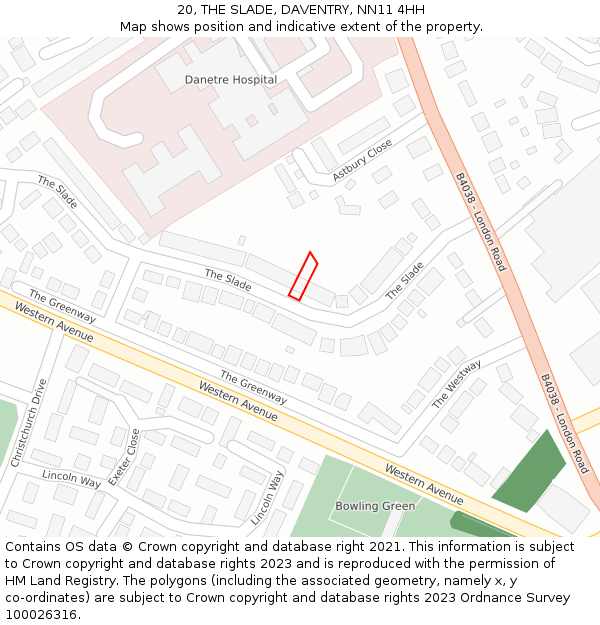 20, THE SLADE, DAVENTRY, NN11 4HH: Location map and indicative extent of plot