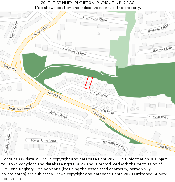 20, THE SPINNEY, PLYMPTON, PLYMOUTH, PL7 1AG: Location map and indicative extent of plot