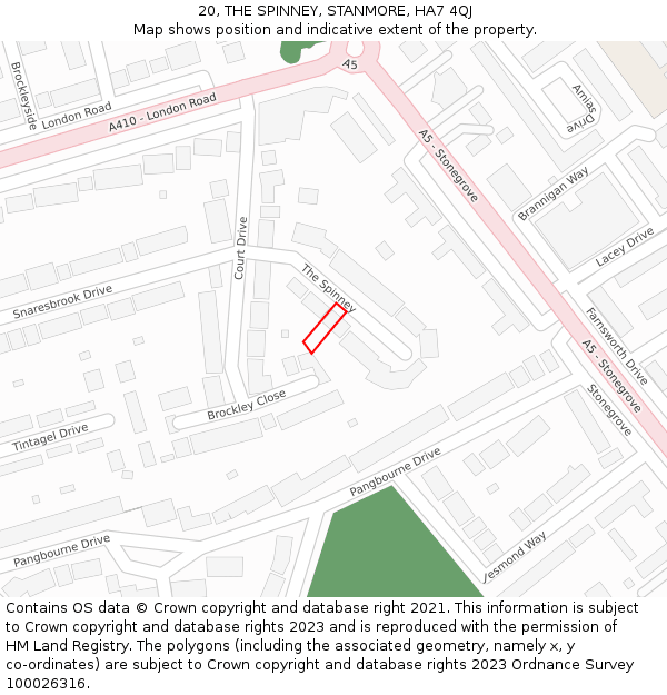 20, THE SPINNEY, STANMORE, HA7 4QJ: Location map and indicative extent of plot