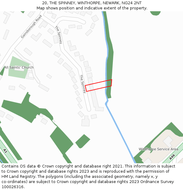 20, THE SPINNEY, WINTHORPE, NEWARK, NG24 2NT: Location map and indicative extent of plot