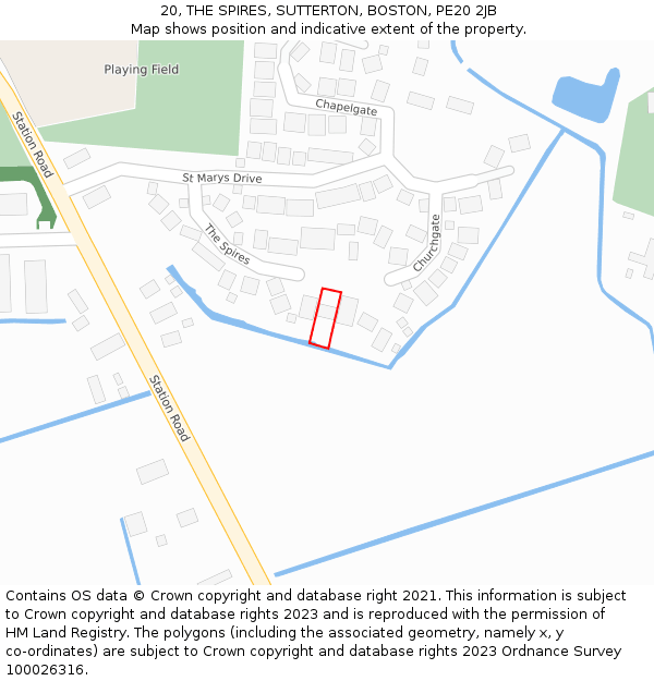 20, THE SPIRES, SUTTERTON, BOSTON, PE20 2JB: Location map and indicative extent of plot