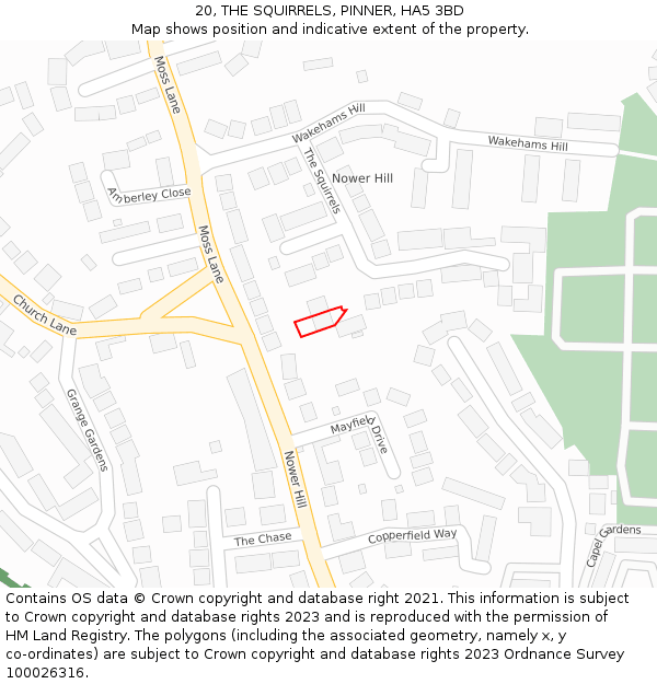 20, THE SQUIRRELS, PINNER, HA5 3BD: Location map and indicative extent of plot