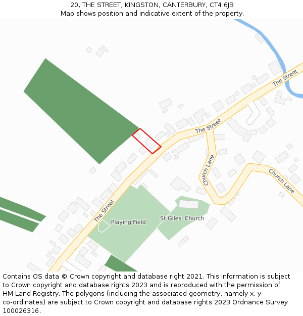 20, THE STREET, KINGSTON, CANTERBURY, CT4 6JB: Location map and indicative extent of plot