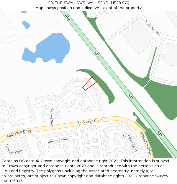 20, THE SWALLOWS, WALLSEND, NE28 9YQ: Location map and indicative extent of plot