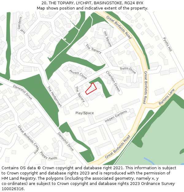 20, THE TOPIARY, LYCHPIT, BASINGSTOKE, RG24 8YX: Location map and indicative extent of plot