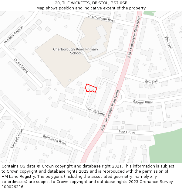 20, THE WICKETTS, BRISTOL, BS7 0SR: Location map and indicative extent of plot