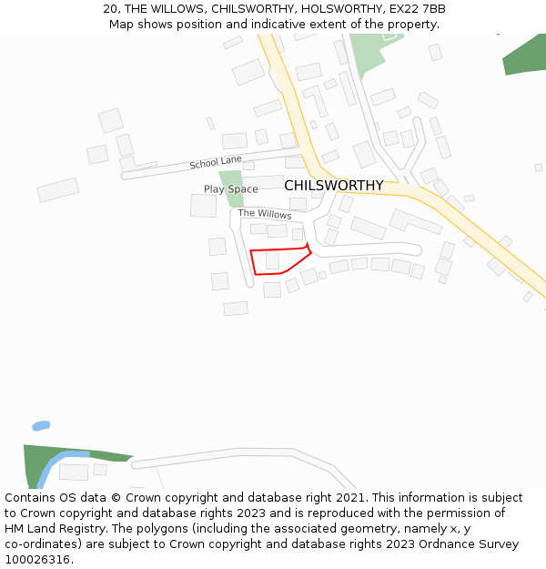 20, THE WILLOWS, CHILSWORTHY, HOLSWORTHY, EX22 7BB: Location map and indicative extent of plot