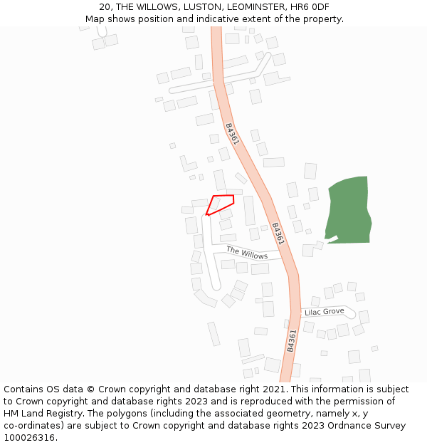 20, THE WILLOWS, LUSTON, LEOMINSTER, HR6 0DF: Location map and indicative extent of plot