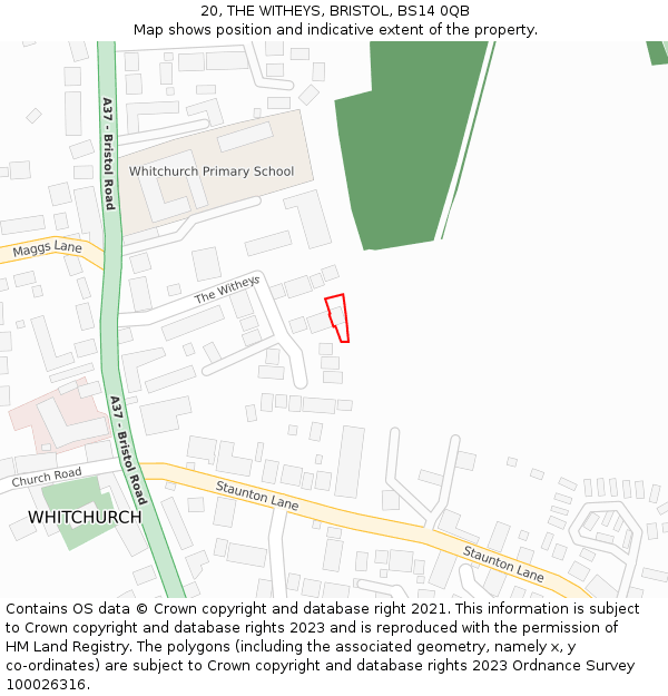 20, THE WITHEYS, BRISTOL, BS14 0QB: Location map and indicative extent of plot