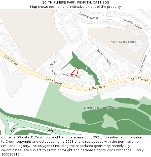 20, THIRLMERE PARK, PENRITH, CA11 8QS: Location map and indicative extent of plot