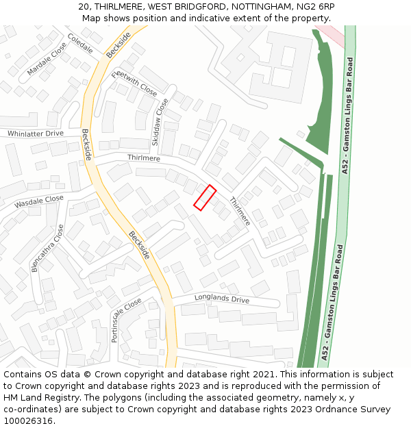 20, THIRLMERE, WEST BRIDGFORD, NOTTINGHAM, NG2 6RP: Location map and indicative extent of plot