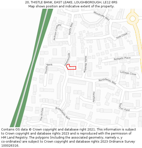 20, THISTLE BANK, EAST LEAKE, LOUGHBOROUGH, LE12 6RS: Location map and indicative extent of plot