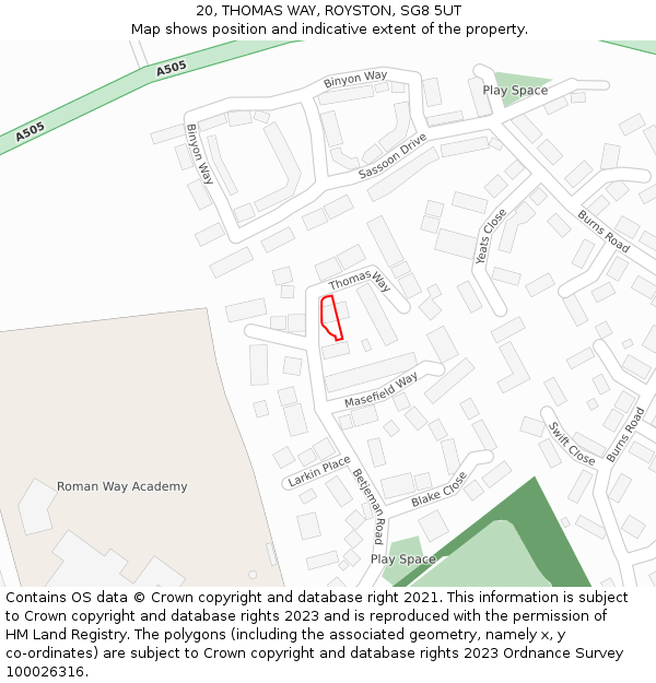 20, THOMAS WAY, ROYSTON, SG8 5UT: Location map and indicative extent of plot